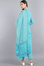 Thumbnail for Ahika Turquoise Blue Cotton Ethnic Motifs Print Suit Set