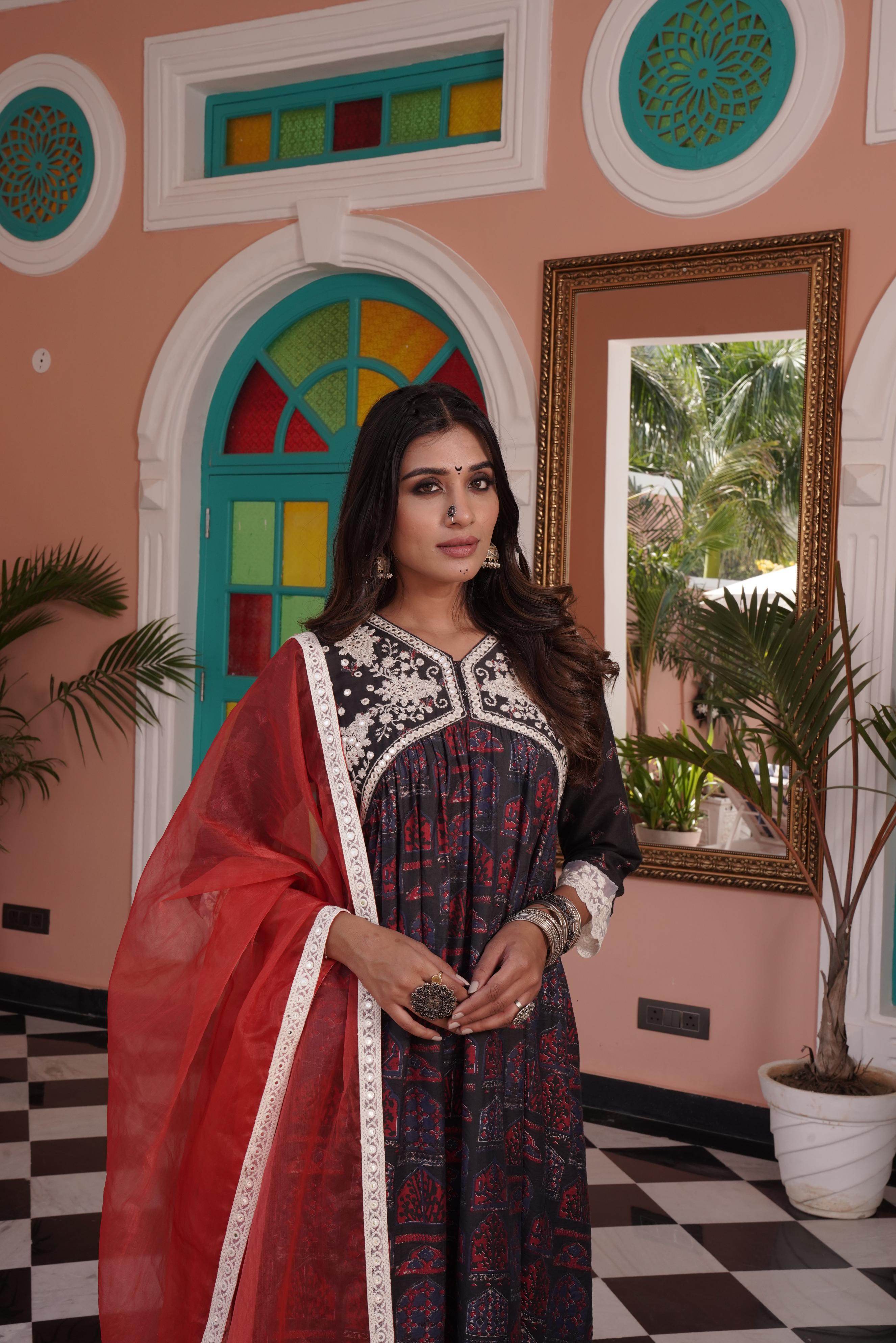 BulBul Bhumika Chanderi Red Kurta Set with Dupatta