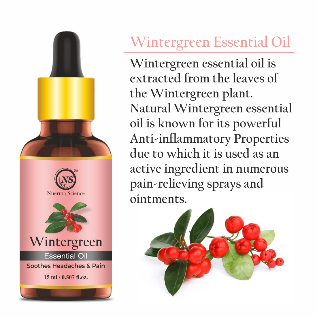 Nuerma Science Pure Wintergreen Essential Oil For Skin, Body & Hair Care