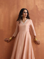 Thumbnail for trueBrowns Blush Pink Tissue Flared Anarkali Kurta Set