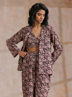 Thumbnail for trueBrowns Black Floral Overall Bagru Print Cotton Pant Suit Set - Distacart