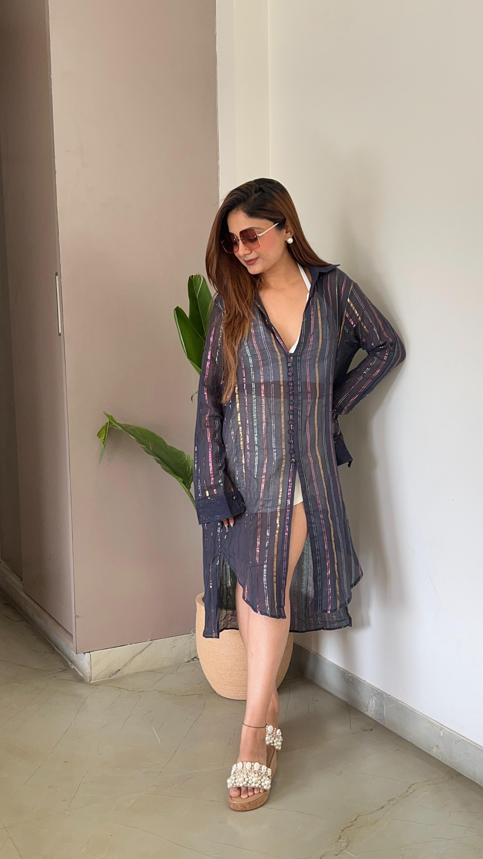 Noroke Organic Cotton Multi Color Lurex Beachwear Shirt - Distacart