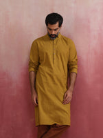 Thumbnail for trueBrowns Men's Mustard Mandarin Collar Kurta - Distacart