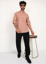 Thumbnail for Fabmade Men’S Peach Linen Short Kurta - Distacart