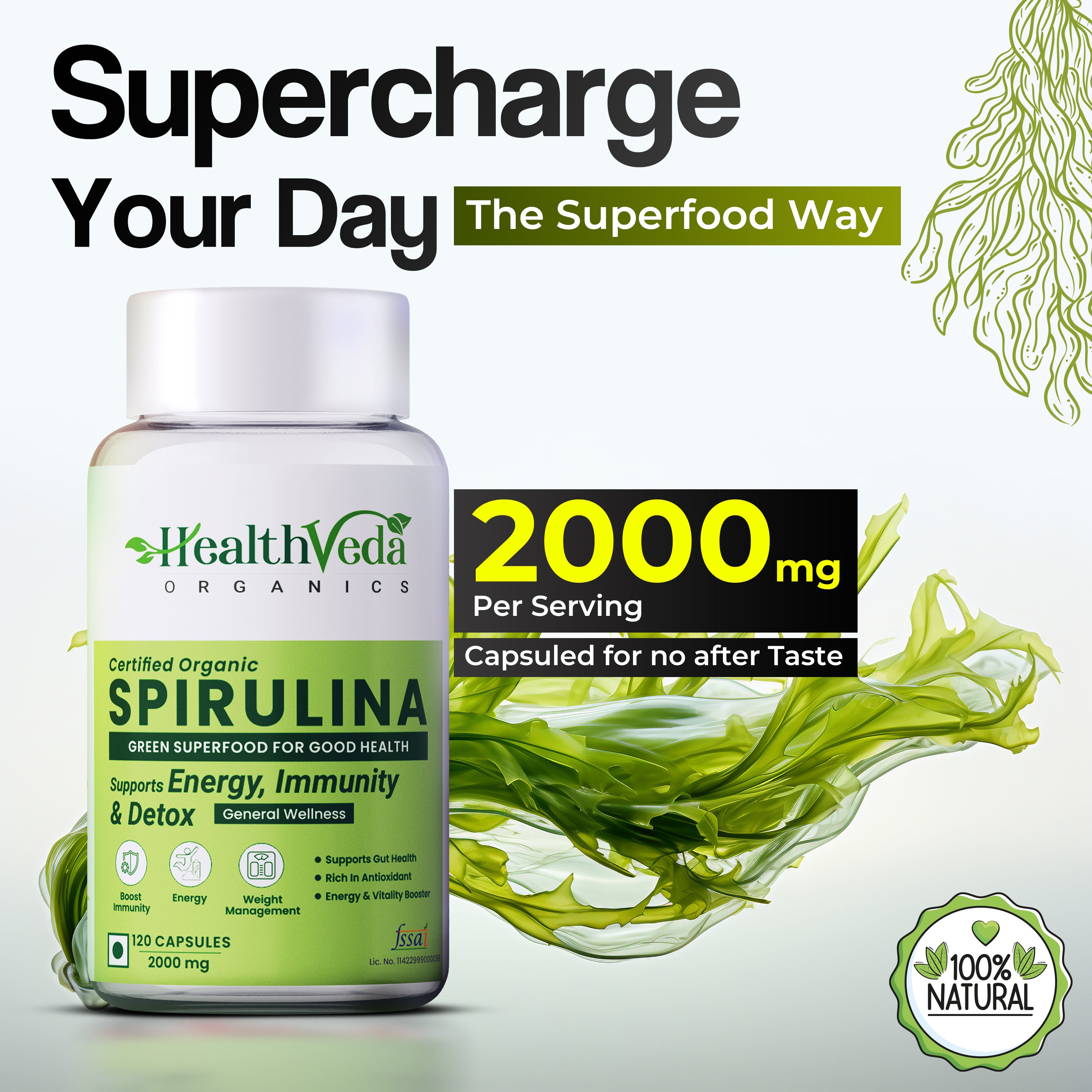 Health Veda Organics Spirulina Capsules - Distacart