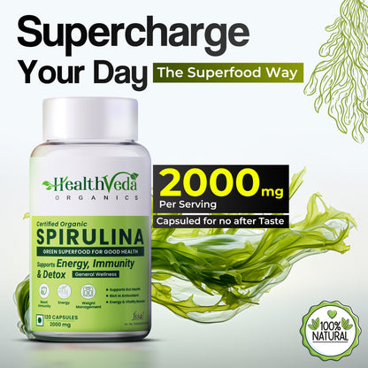 Health Veda Organics Spirulina Capsules - Distacart