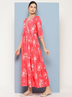 Thumbnail for Ahalyaa Floral Printed Pleated Maxi Empire Ethnic Dress - Distacart
