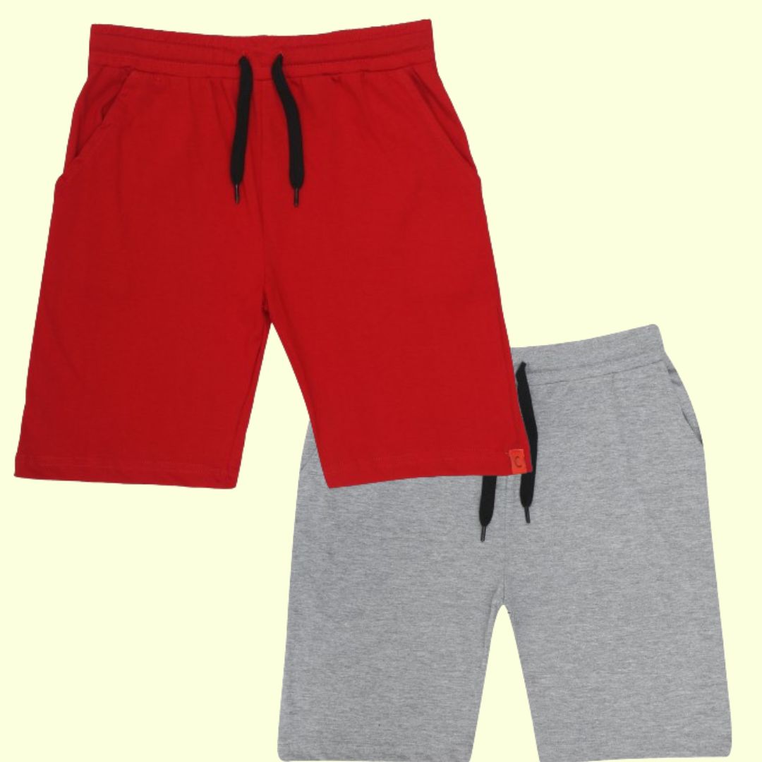 Chilins Kids Cotton Shorts Grey & Red