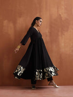 Thumbnail for trueBrowns Black Metallic Flared Anarkali Kurta Set