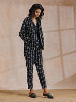 Thumbnail for trueBrowns Black White Geometric Print Cotton Pant Suit Set - Distacart