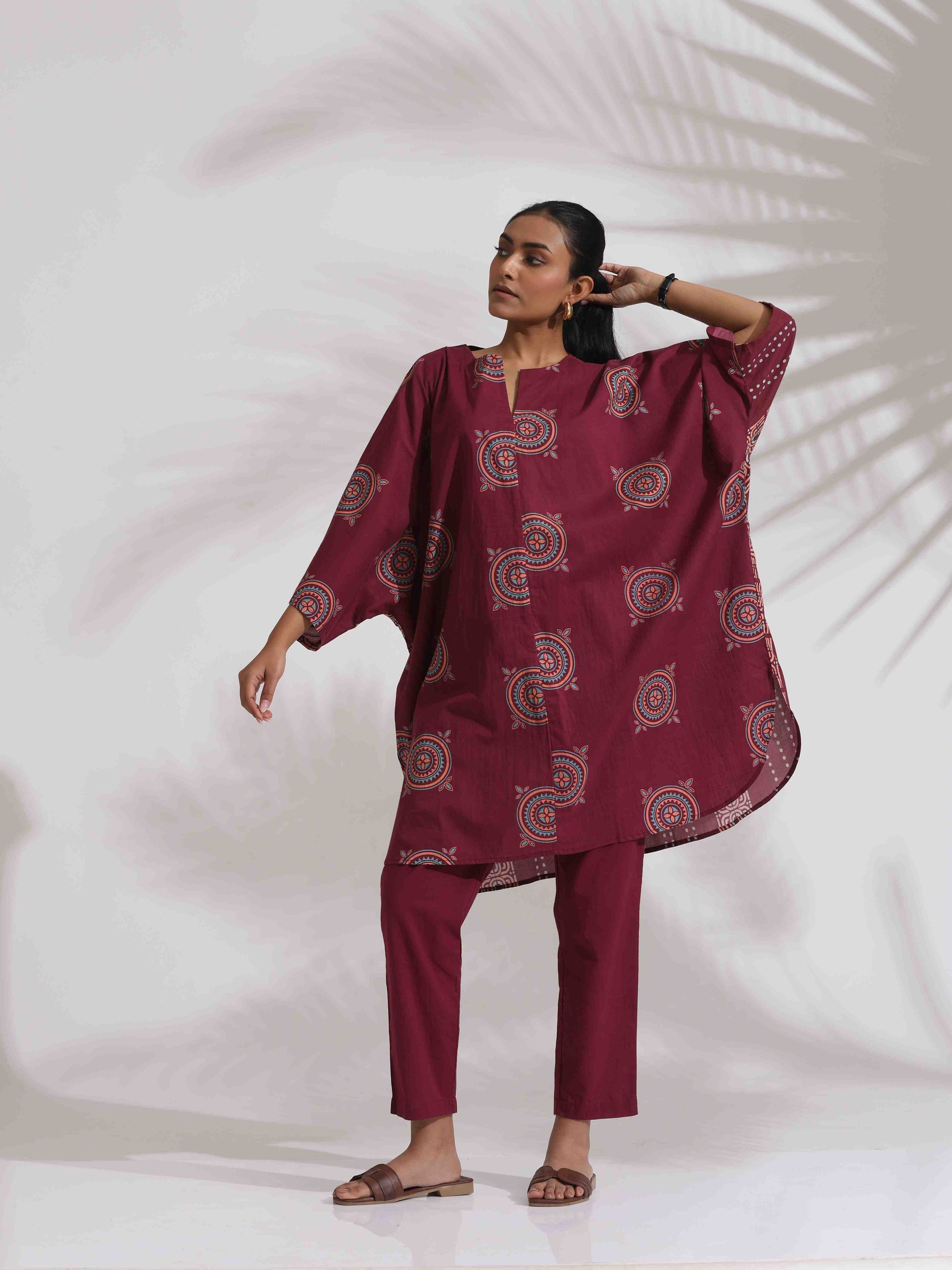 trueBrowns Purple Cotton Print Kurta Co-ord Set - Distacart