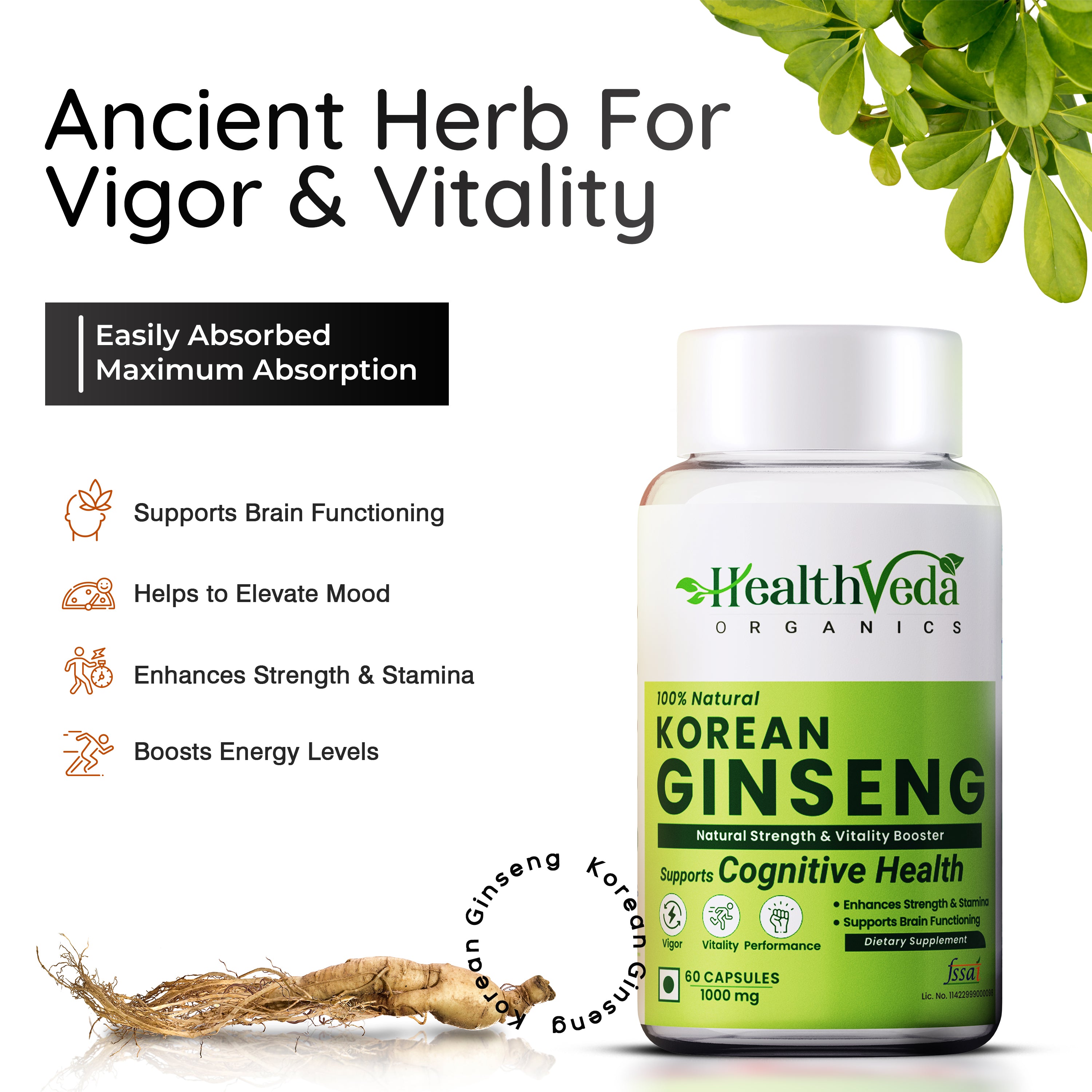 Health Veda Organics Plant Based Korean Red Ginseng Capsules - Distacart