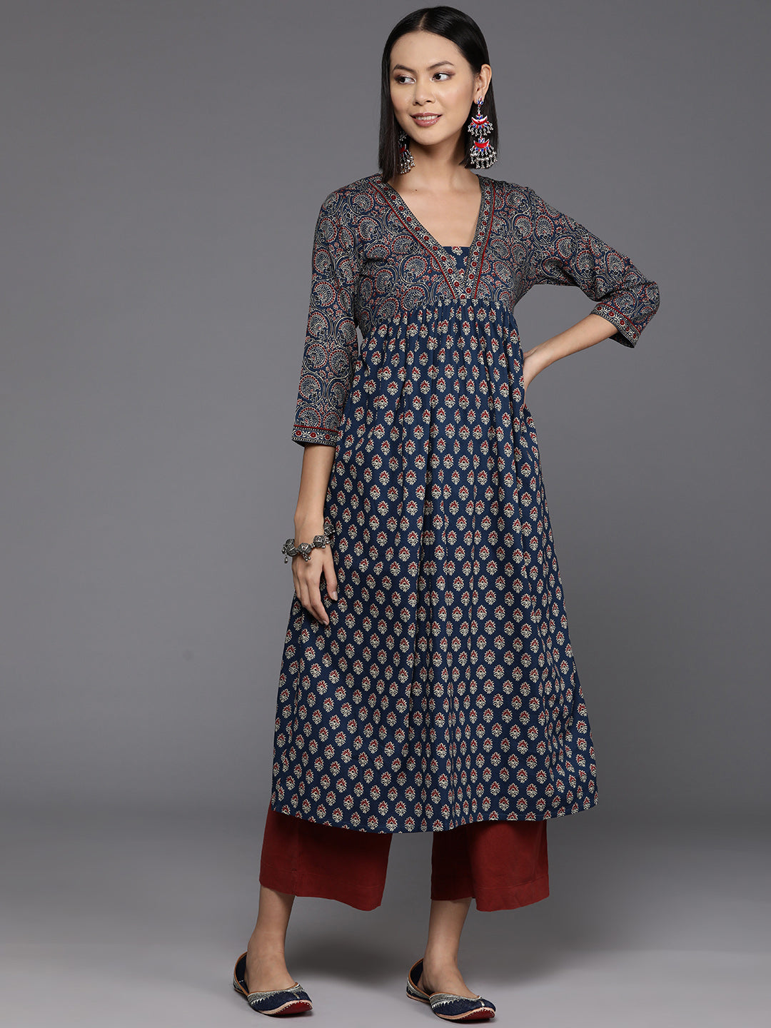 Varanga Women Blue And Maroon Bandez Printed Anarkali Kurta - Distacart