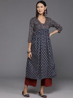 Thumbnail for Varanga Women Blue And Maroon Bandez Printed Anarkali Kurta - Distacart