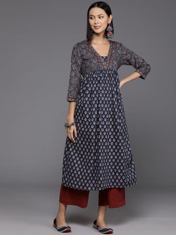 Varanga Women Blue And Maroon Bandez Printed Anarkali Kurta - Distacart