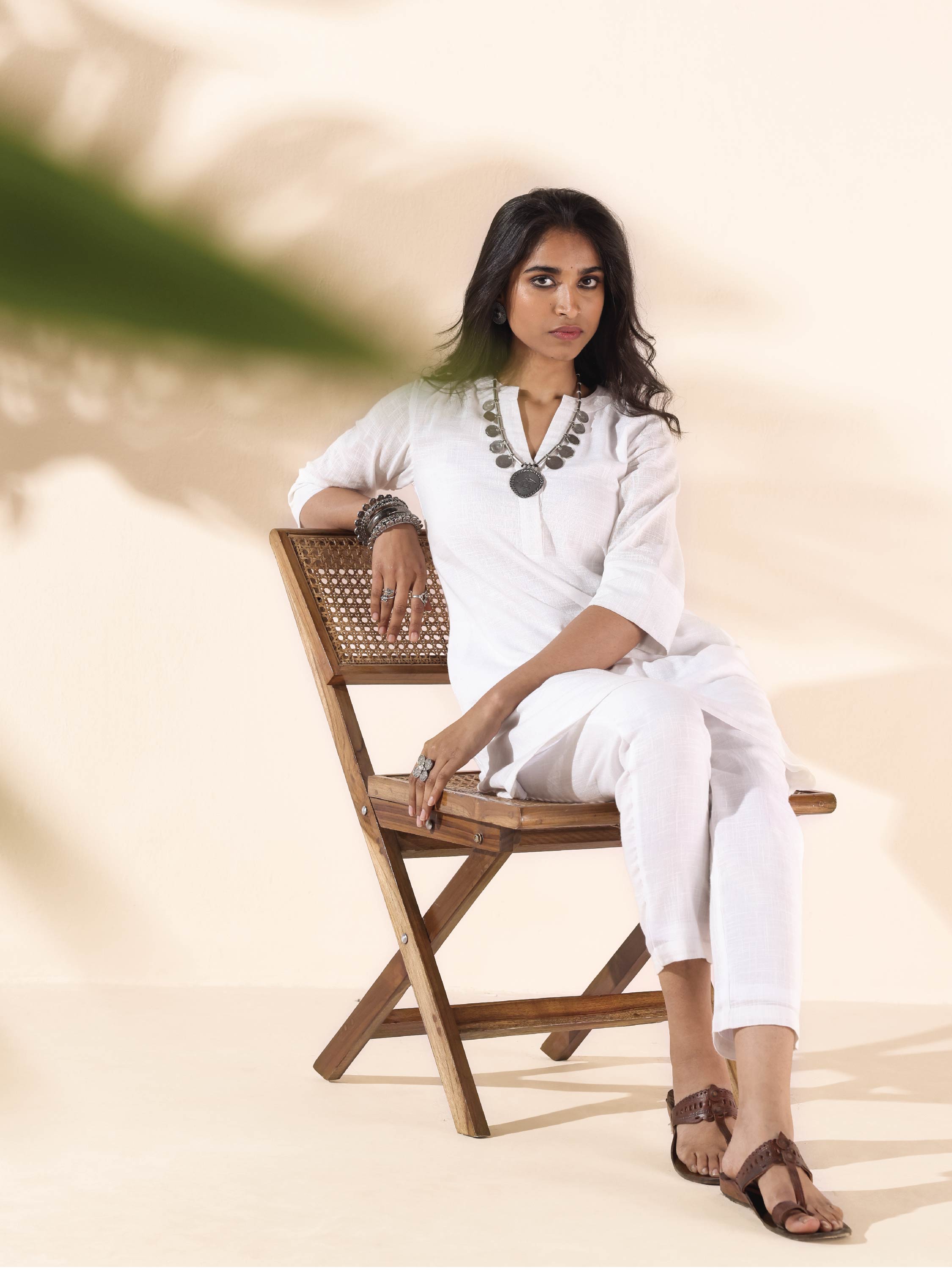 trueBrowns White Cotton Relaxed Co-ord Set - Distacart