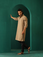 Thumbnail for trueBrowns Men's Beige Dobby Textured Kurta - Distacart