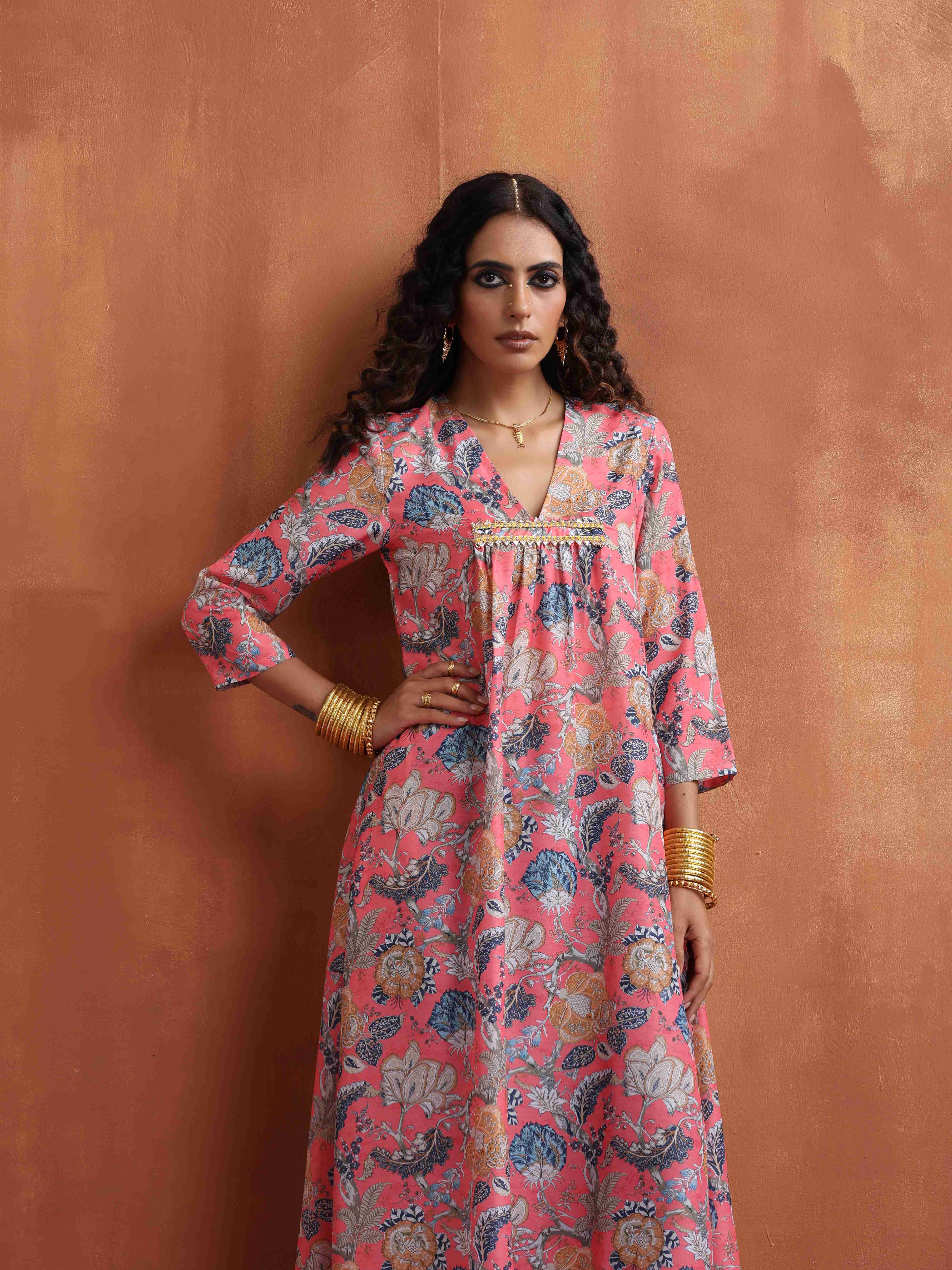 trueBrowns Orange Print A-line Kurta Set - Distacart