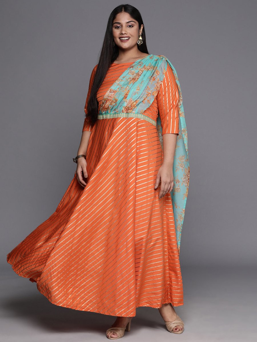 Ahalyaa Plus Size Boat neck Maxi Ethnic Dress - Distacart
