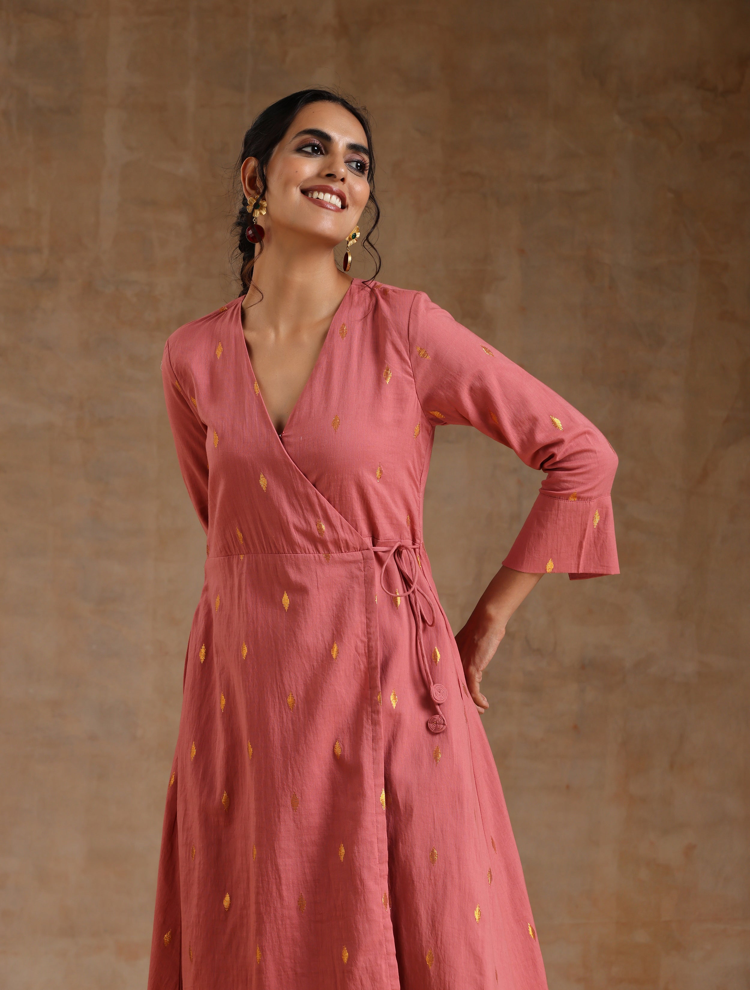 trueBrowns Blush Gold Cotton Angrakha Kurta Set - Distacart