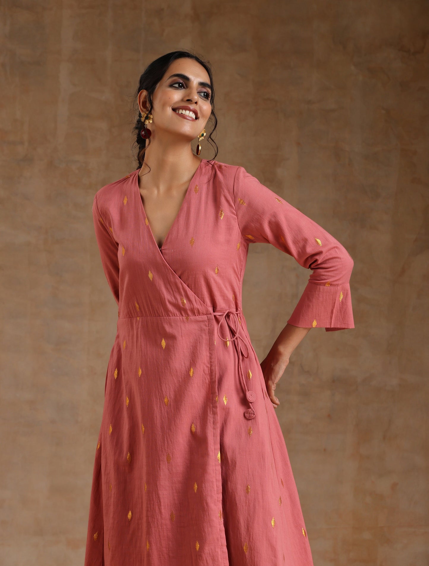 trueBrowns Blush Gold Cotton Angrakha Kurta Set - Distacart