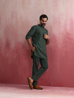 Thumbnail for trueBrowns Men's Green Cotton Mandarin Collar Kurta Co-ord set