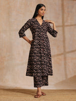 Thumbnail for trueBrowns Black Fish Bagru Print Cotton Angrakha Pant Set - Distacart
