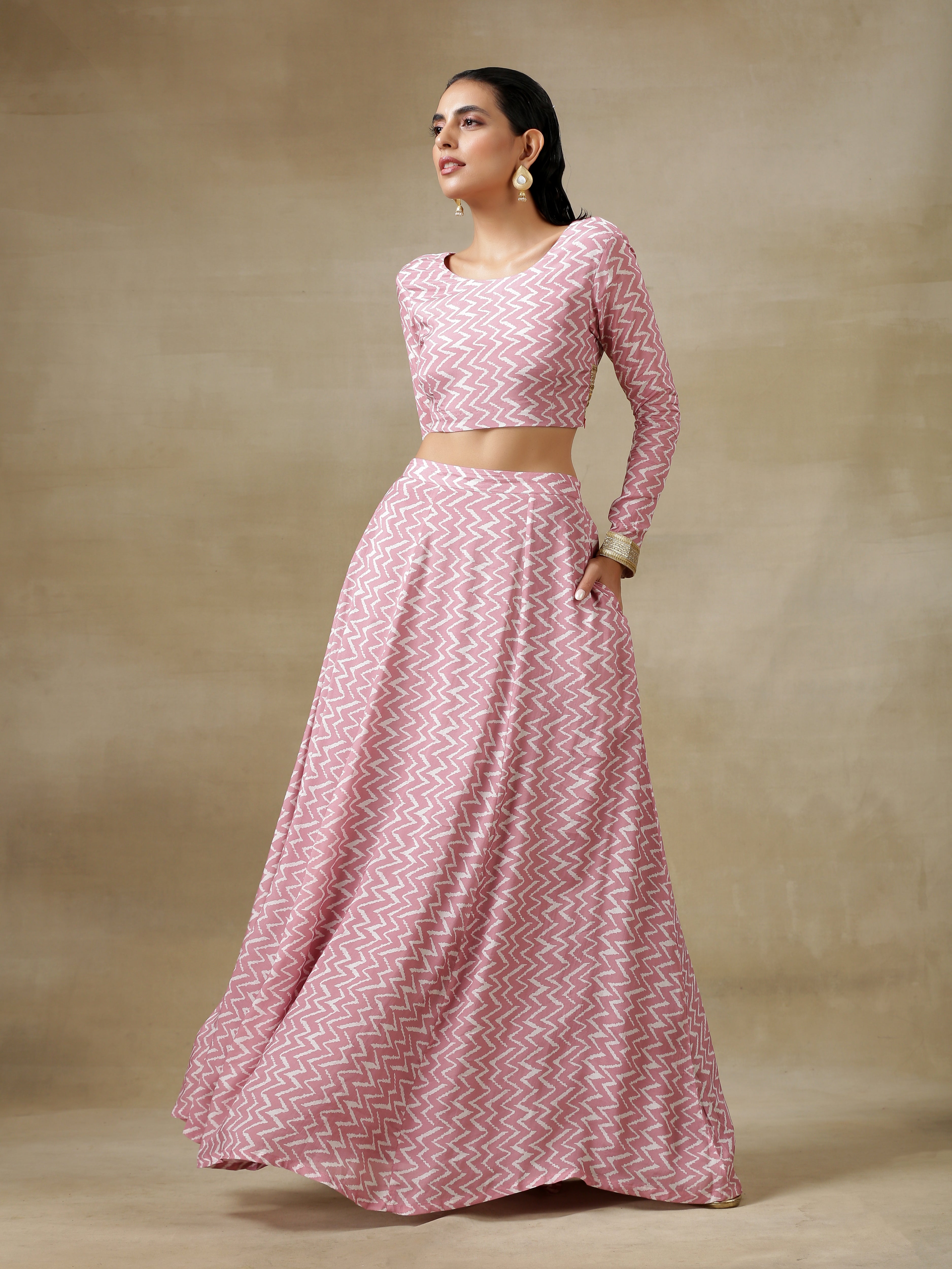 trueBrowns Light Mauve Bandhani Printed Silk Top Skirt Set - Distacart