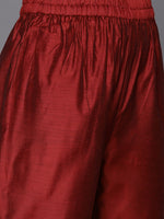 Thumbnail for Varanga Red Embroidered Kurta With Tonal Trouser And Printed Dupattta - Distacart