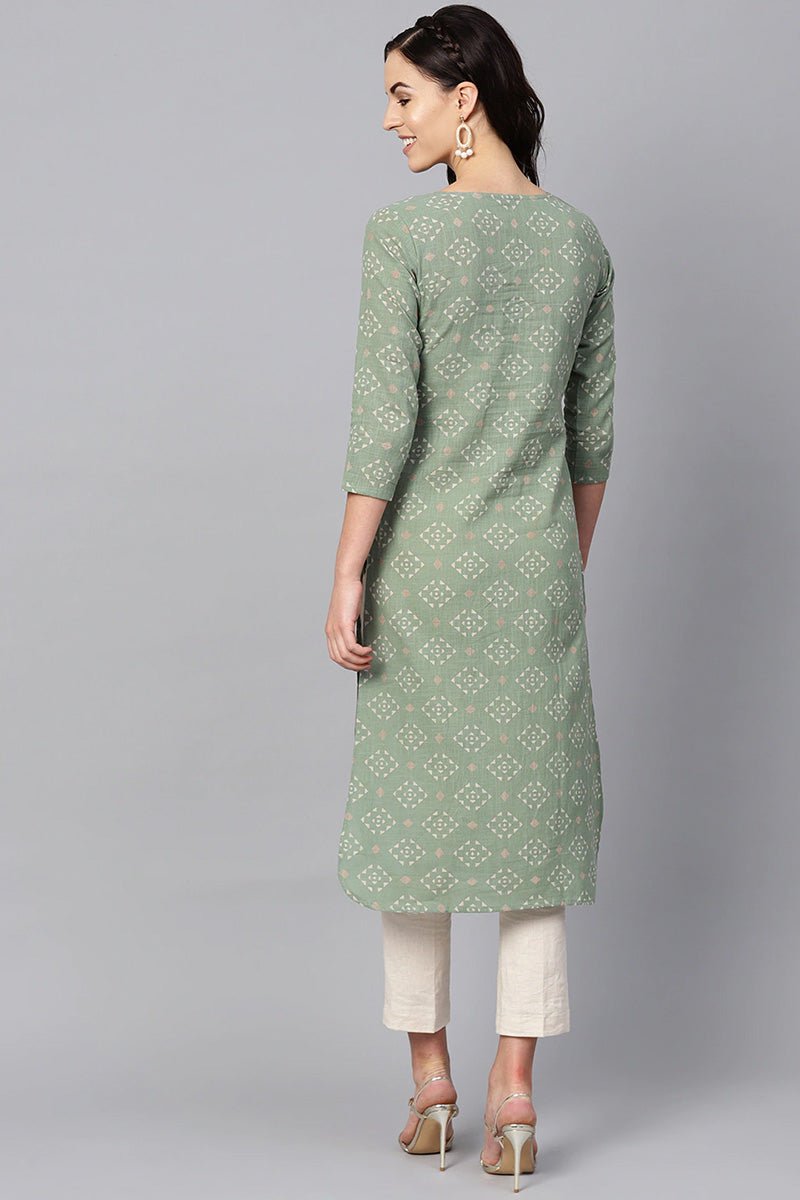 Ahika Sea Green Color Printed Trendy Kurti