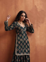 Thumbnail for trueBrowns Green Foil Print Sharara Set