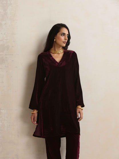 trueBrowns Purple Velvet Kurta Co-ord Set - Distacart