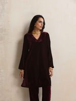 Thumbnail for trueBrowns Purple Velvet Kurta Co-ord Set