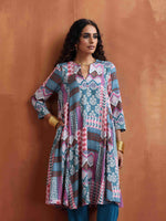 Thumbnail for trueBrowns Blue Print Flared Anarkali Kurta Co-ord Set