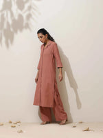Thumbnail for trueBrowns Peach Cotton Linen Kurta Pant Set