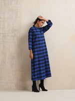Thumbnail for trueBrowns Blue Check Flared Winter Dress