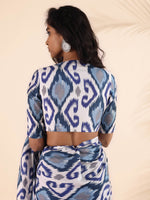 Thumbnail for trueBrowns Blue Muslin Ikat Deep V-Neck Blouse