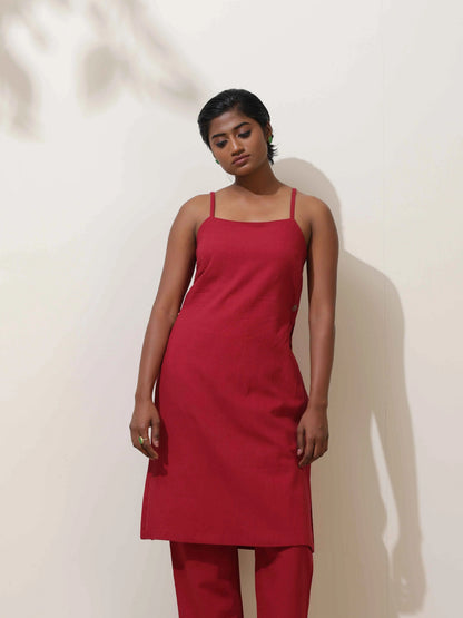 trueBrowns Maroon Cotton Linen Kurta Co-Ord Set - Distacart