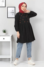 Thumbnail for Pimu Muslim Wear Women's Embroidered Top - Black