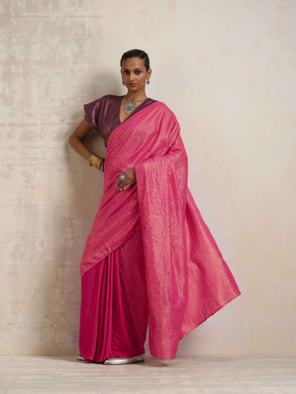 trueBrowns Pink Gold Metallic Ready To Wear Saree - Distacart