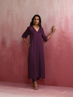 Thumbnail for trueBrowns Purple Modal Pleated Kurta Set - Distacart