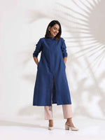 Thumbnail for trueBrowns Blue Slub Kurta Set