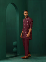 Thumbnail for trueBrowns Men's Wine Diamond Viscose Silk Co-ord Set - Distacart
