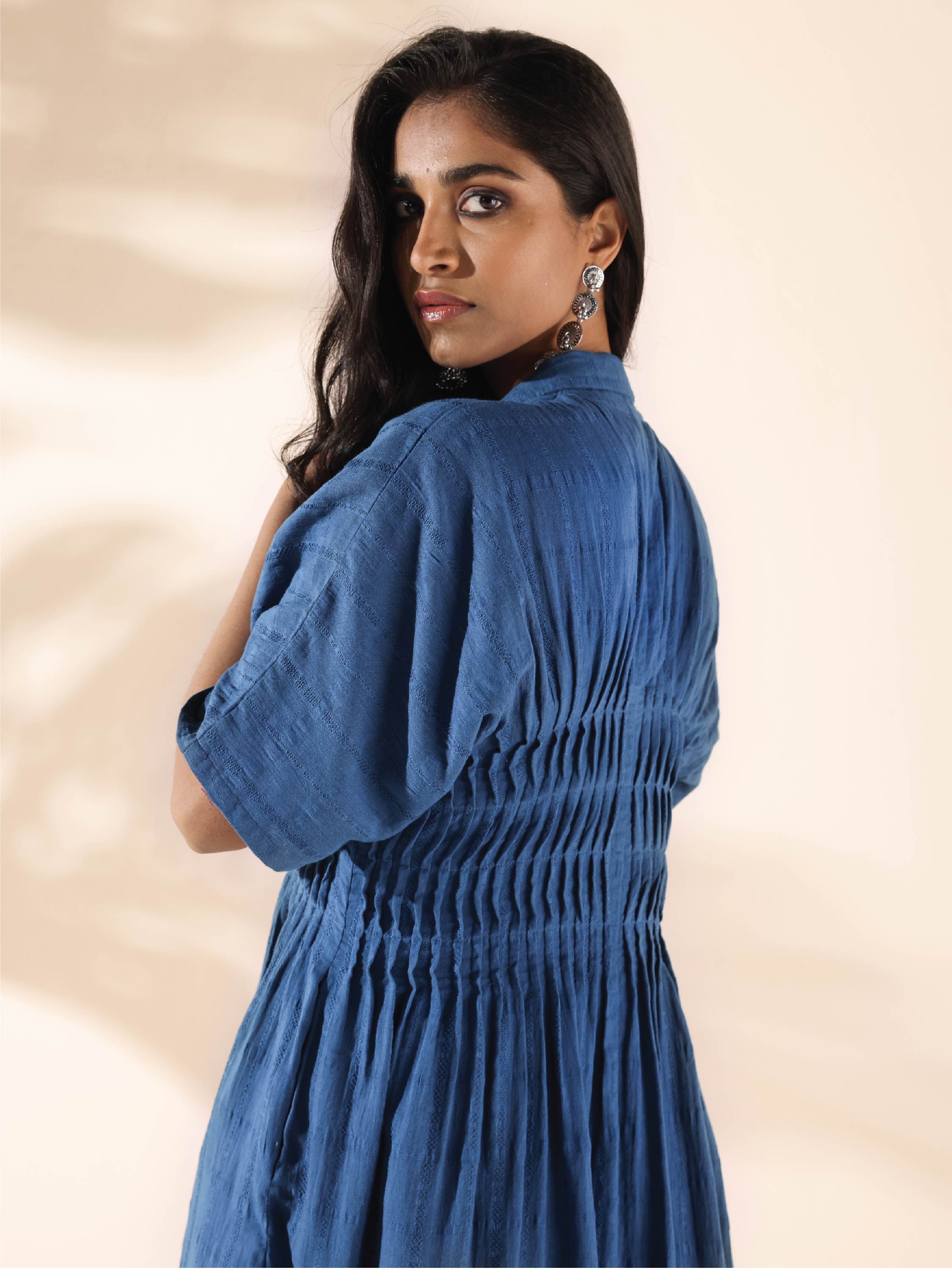 trueBrowns Blue Cotton Dobby Dress - Distacart