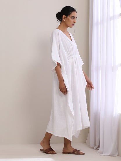 trueBrowns White Dobby Kaftan Dress | Relove - Distacart