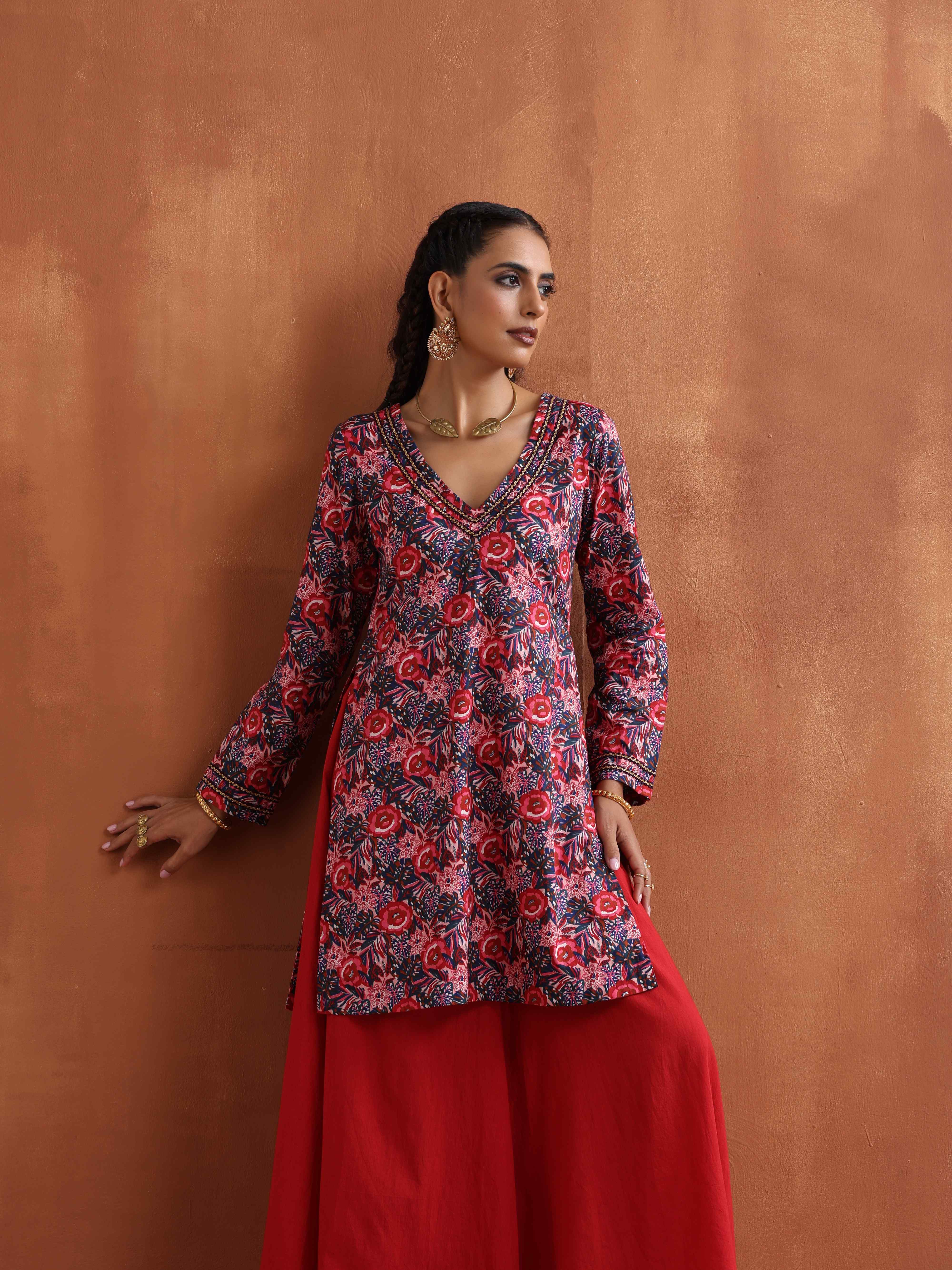 trueBrowns Pink Print Sharara Set - Distacart