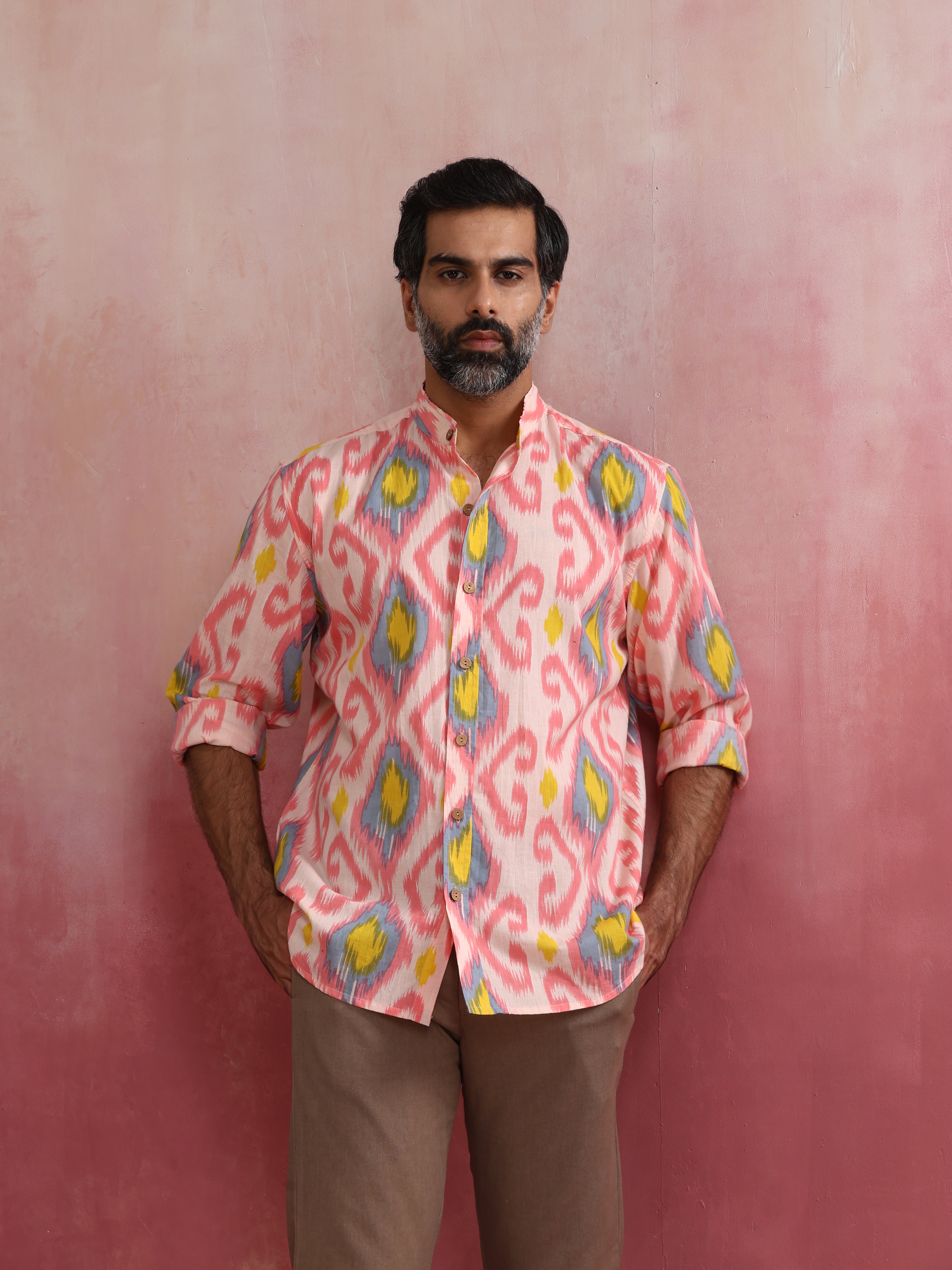 trueBrowns Men's Lime Ikat Print Cotton Shirt - Distacart