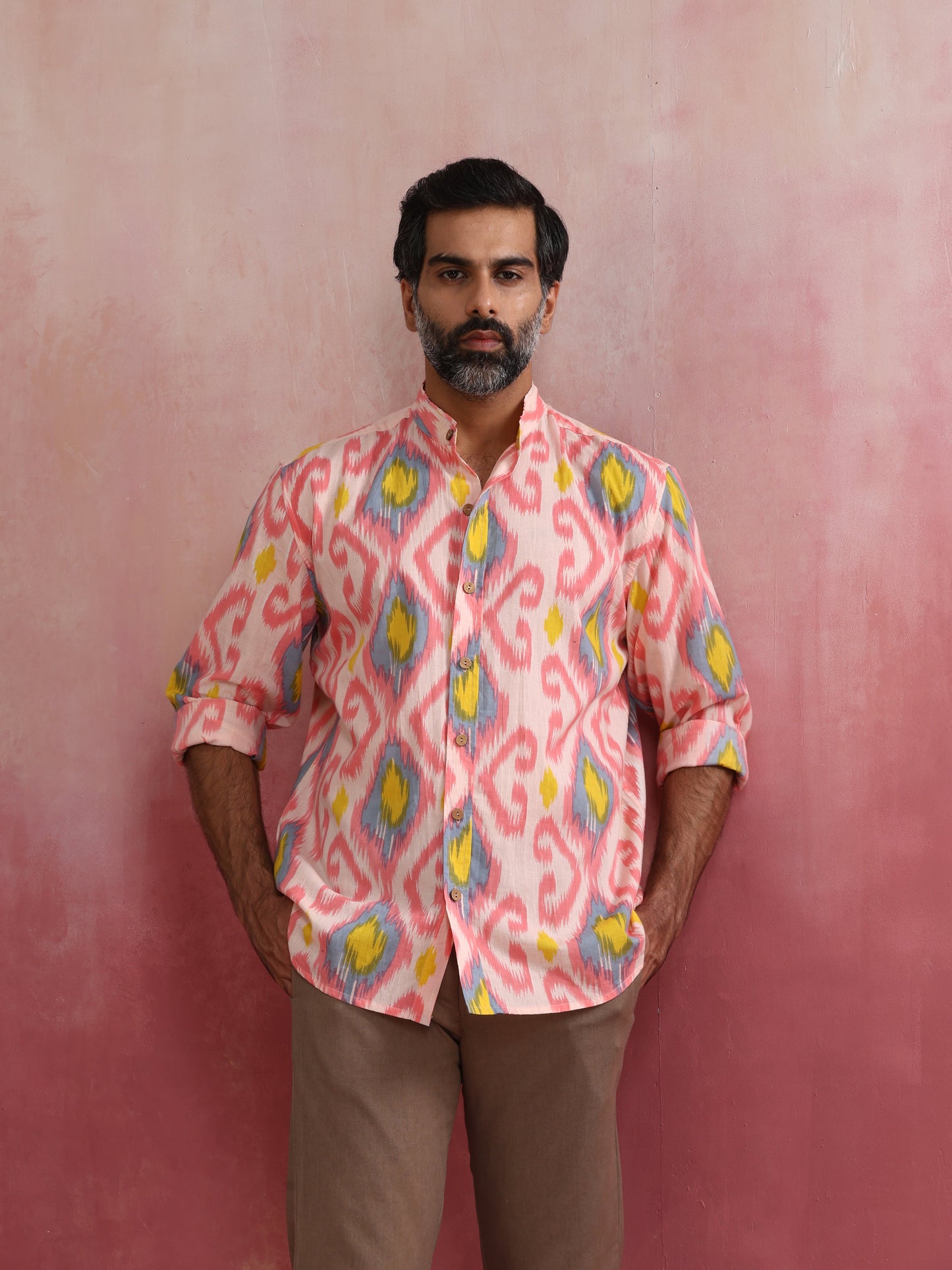 trueBrowns Men's Lime Ikat Print Cotton Shirt - Distacart