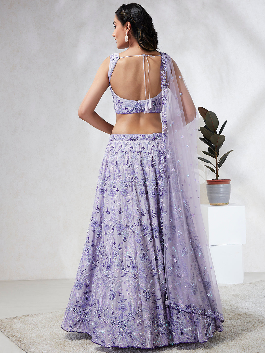 House of Panchhi Lavender Georgette Sequins And Thread Embroidery Lehenga Choli & Dupatta - Distacart