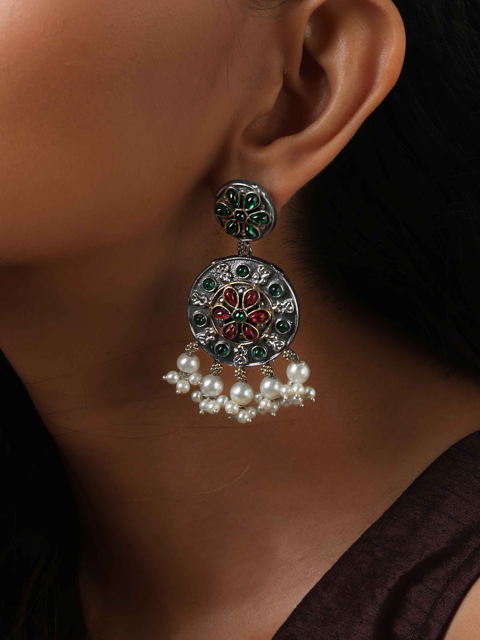 trueBrowns Silver Gold Tone Circular Stone Earrings - Distacart